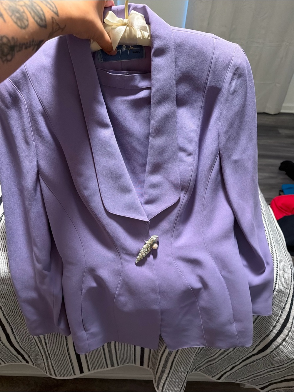 Thierry Mugler Lavender Shawl-Collar Blazer with Embellished Closure